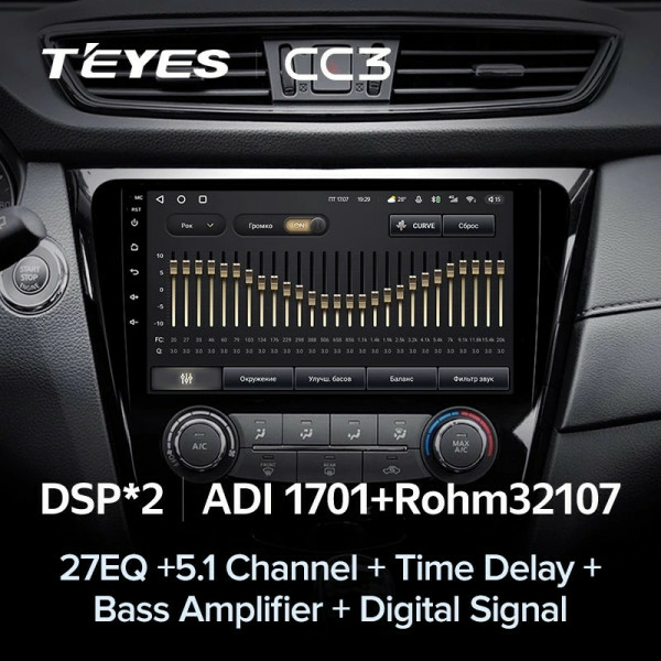 Штатная магнитола Teyes CC3L 4/32 Nissan Qashqai 2 (2013-2021) F1 кондиционер